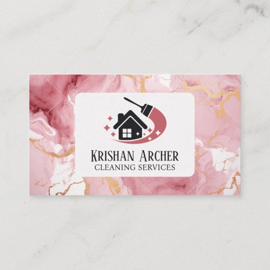 金ゴールドピンクマーブルハウスクリーニングメイドサービス 名刺 (裏面)
