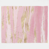 金ゴールドピンクマーブル絵画抽象芸術 フリースブランケット (正面(横))