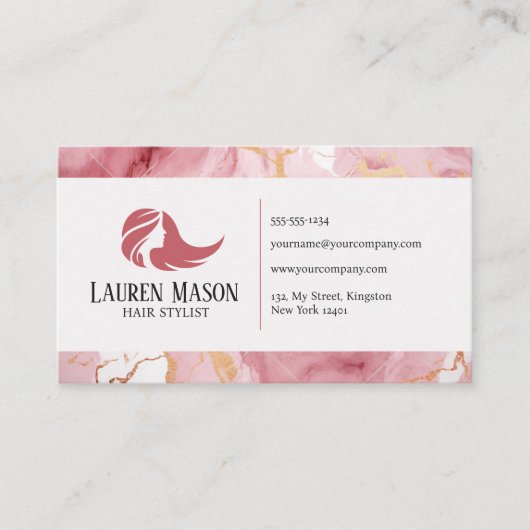 金ゴールドピンクマーブル美容師ヘアサロン 名刺 (正面)