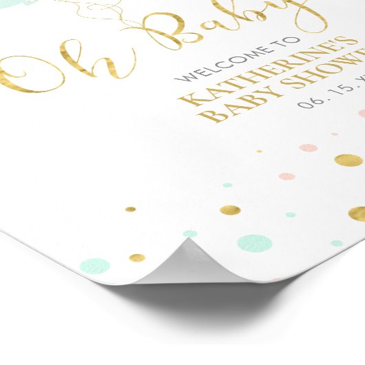 金ゴールドピンクミントベビー男女兼用シャワーへようこそ ポスター (角)
