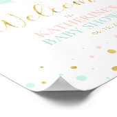 金ゴールドピンクミントベビー男女兼用シャワーへようこそ ポスター (角)