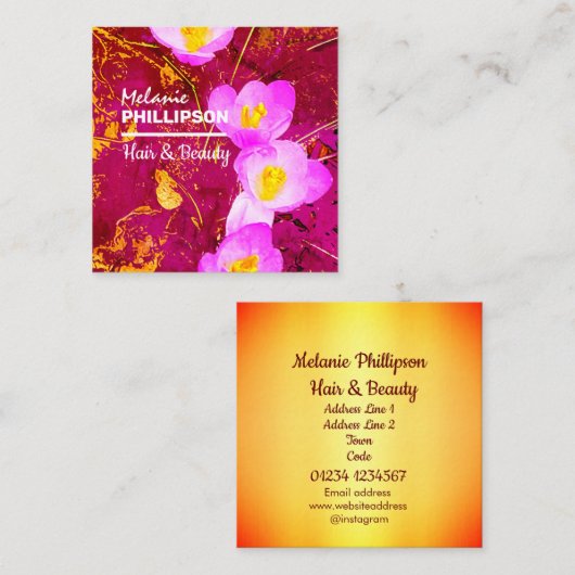 金ゴールドピンクモダンヘア美しいスクエア スクエア名刺 (正面/裏面)