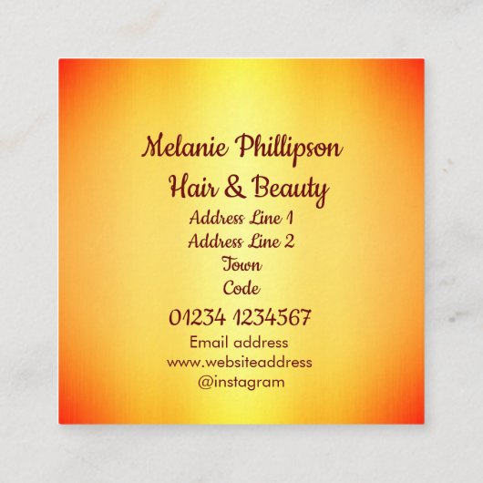 金ゴールドピンクモダンヘア美しいスクエア スクエア名刺 (裏面)