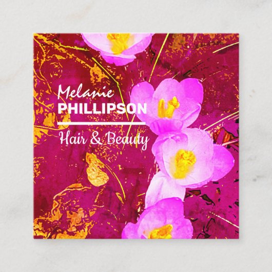 金ゴールドピンクモダンヘア美しいスクエア スクエア名刺 (正面)