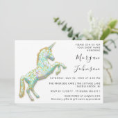 金ゴールドピンクユニコーンウマ白誕生日ベビーシャワー 招待状 (スタンド正面)