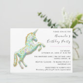 金ゴールドピンクユニコーンウマ白誕生日ベビーシャワー 招待状 (スタンド正面)