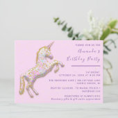 金ゴールドピンクユニコーンウマ誕生日ベビーシャワー 招待状 (スタンド正面)