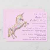 金ゴールドピンクユニコーンウマ誕生日ベビーシャワー 招待状 (正面/裏面)