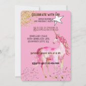 金ゴールドピンクユニコーングリッター誕生日 招待状 (正面)