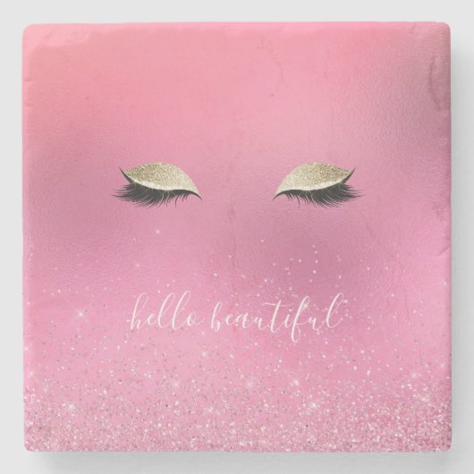 金ゴールドピンクリグジーな目 ストーンコースター (正面)