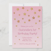 金ゴールドピンクリトルスターズスウィートベビー子供の誕生日 招待状 (正面)
