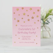 金ゴールドピンクリトルスターズスウィートベビー子供の誕生日 招待状 (スタンド正面)