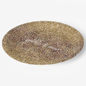 金ゴールドピンクレオパードプリントグリッター ペーパープレート (アングル)