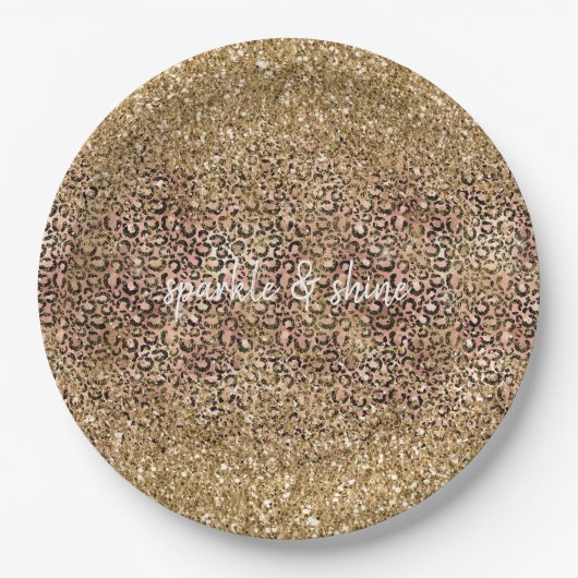金ゴールドピンクレオパードプリントグリッター ペーパープレート (正面)