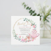 金ゴールドピンクローズフローラティーパーティーブライダルシャワー 招待状 (スタンド正面)