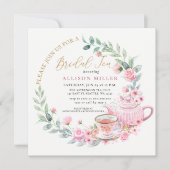 金ゴールドピンクローズフローラティーパーティーブライダルシャワー 招待状 (正面)