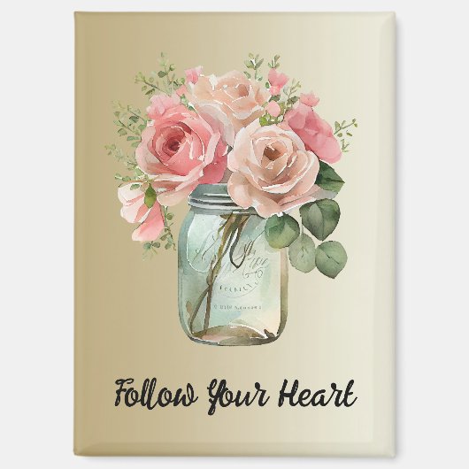 金ゴールドピンクローズフローラ マグネット (正面)