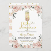 金ゴールドピンクローズ花びら&プロセッコブライダルシャワー 招待状 (正面/裏面)