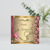 金ゴールドピンクローズSweet sixteen誕生会 招待状 (スタンド正面)