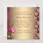 金ゴールドピンクローズSweet sixteen誕生会 招待状 (裏面)