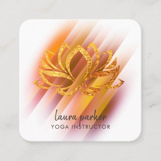 金ゴールドピンクロータスフラワーヨガインストラクター禅美術 スクエア名刺 (正面)