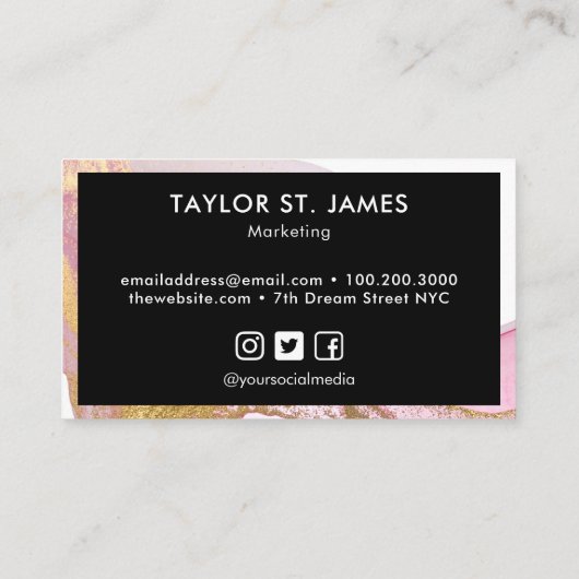 金ゴールドピンク水色黒縁ど名刺 名刺 (裏面)