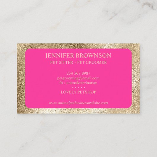 金ゴールドピンク獣医動物病院ペットシッター 名刺 (裏面)