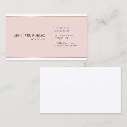 金ゴールドピンク白お洒落デザインエレガントトレンディープレーン 名刺 (正面/裏面)