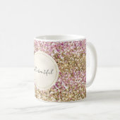 金ゴールドピンク紙吹雪パーソナライズされたグリッター     コーヒーマグカップ (正面右)