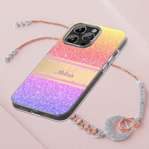 金ゴールドピンク紫の輝グラデーションきグラム名モノグラム Case-Mate iPhone 14 PRO MAXケース