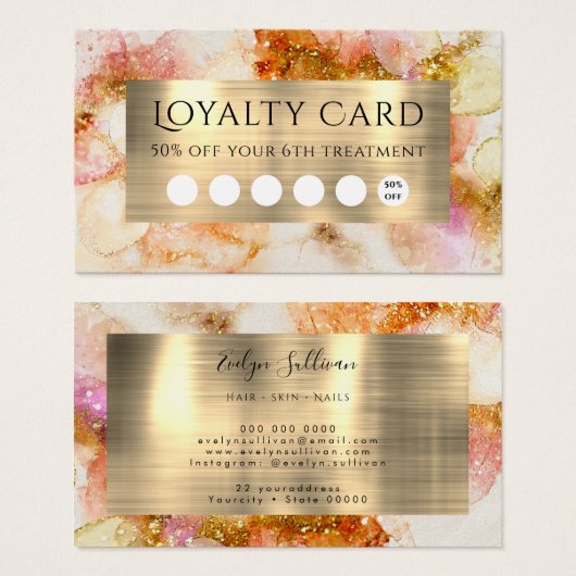金ゴールドピンク色のフェイク箔ロイヤリティカード (正面&裏面)