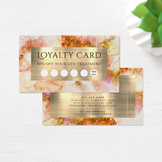 金ゴールドピンク色のフェイク箔ロイヤリティカード (デスク)