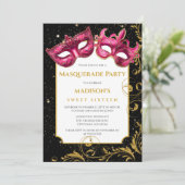 金ゴールドピンク誕生日仮装パーティー 招待状 (スタンド正面)