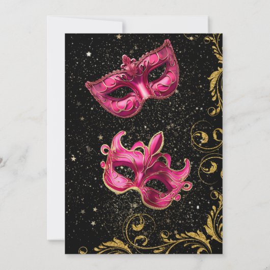 金ゴールドピンク誕生日仮装パーティー 招待状 (裏面)