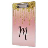 金ゴールドピンク赤面グリッタードリップモノグラムスパークルキュート クリップボード (左)