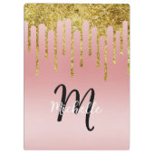 金ゴールドピンク赤面グリッタードリップモノグラムスパークルキュート クリップボード (裏面)