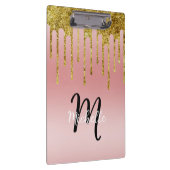 金ゴールドピンク赤面グリッタードリップモノグラムスパークルキュート クリップボード (右)