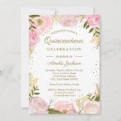 金ゴールドピンク赤面フローラ水彩キンセアニェラ 招待状 (正面)