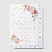 金ゴールドピンク赤面花1歳の誕生日バプテスマ ベラム紙招待状 (オフセット (招待状))