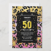 金ゴールドピンク黒ヒョウ柄ジャングルグリッター50位 招待状 (正面)