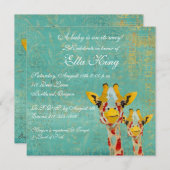 金ゴールドピーキングキリンベビー招待状 招待状 (正面/裏面)