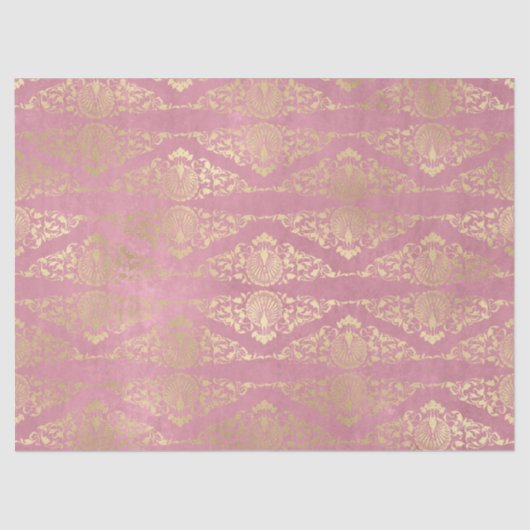 金ゴールドピーコックスとフィリグリーオンピンクデコパージュ 薄葉紙 (正面)