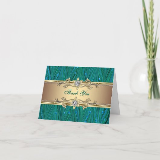金ゴールドピーコックパールスジェードティール（緑がかった色）ブリュールサンキューカード サンキューカード (正面)