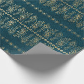 金ゴールドピーコックフラワーズオンティール(緑がかった色) ラッピングペーパー (角)
