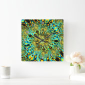 金ゴールドピーコックブラゴミッチェ素晴らしルフラクタルアート スクエア壁時計 (ホーム)