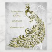 金ゴールドピーコックリーフ結婚つる植物のワインラベル ワインラベル (シングルラベル)