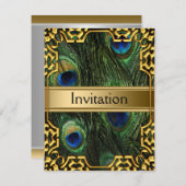 金ゴールドピーコック招待状すべてパーティー 招待状 (正面/裏面)