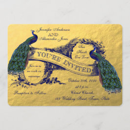 金ゴールドピーコック結婚式招待状 招待状