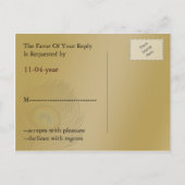 金ゴールドピーコック結婚式rsvp インビテーションポストカード (裏面)