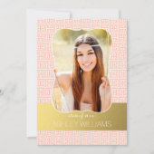 金ゴールドピーチギリシャ鍵写真卒業発表 招待状 (正面)